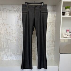 Cache Black Denim Look Boot-Cut Pants with Brown Topstitching